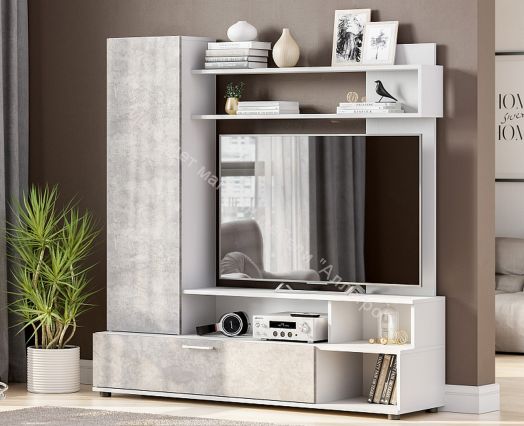 Гостиная МГС 9 Цемент светлый/Белый