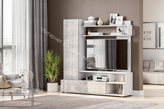 Гостиная МГС 9 Цемент светлый/Белый