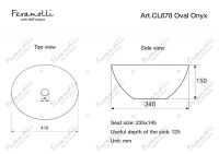 Раковина накладная Feramolli CL678 Oval Onyx, черный 41х34 схема 2