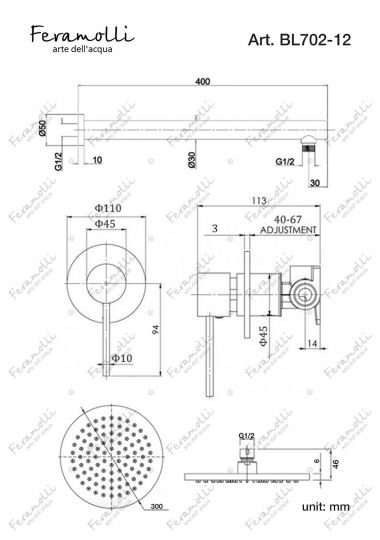 Душевая система Feramolli BL 702-12 (30см.), черный ФОТО