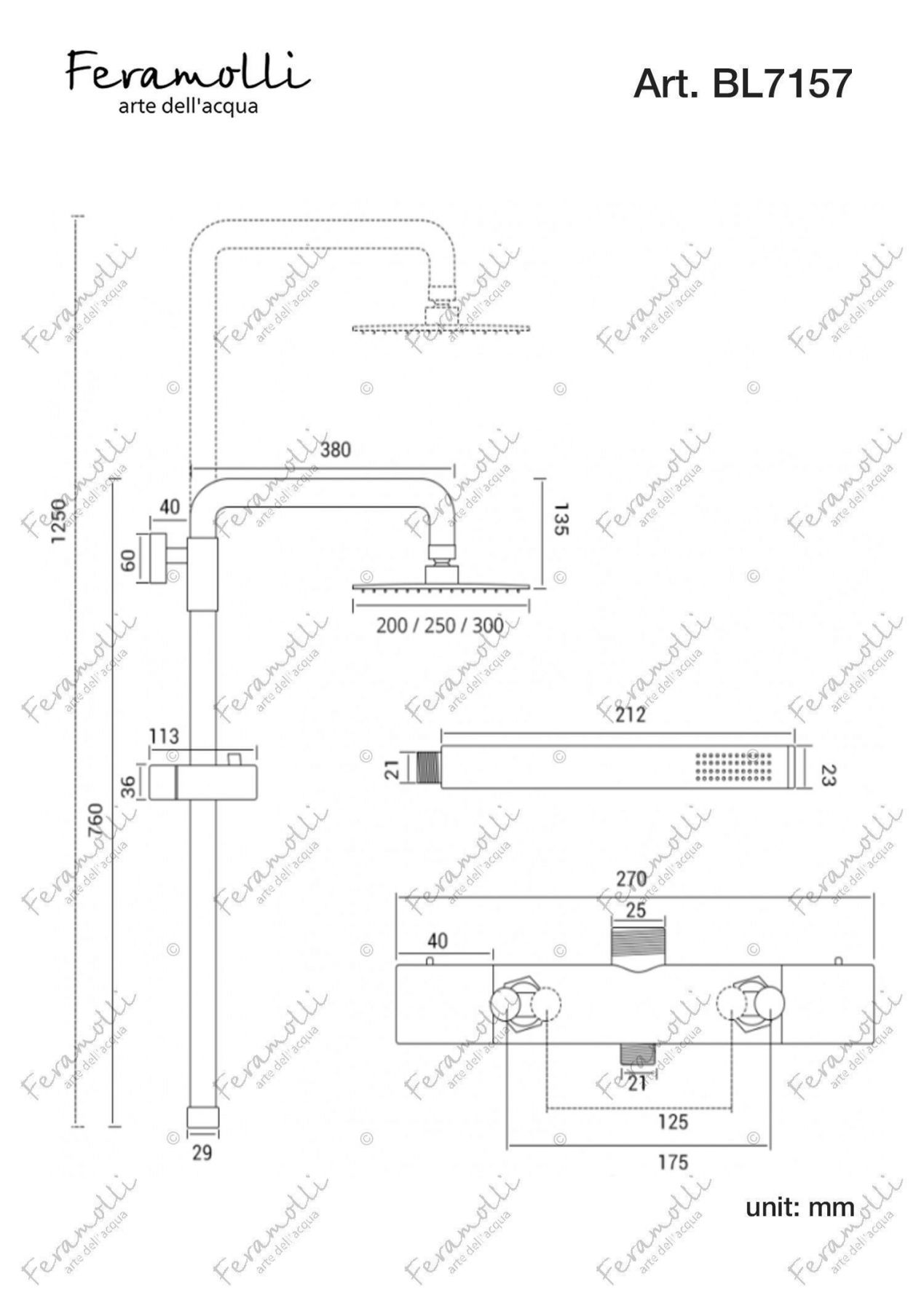 Черная душевая система с термостатом Feramolli BL7157-10, черный схема 2