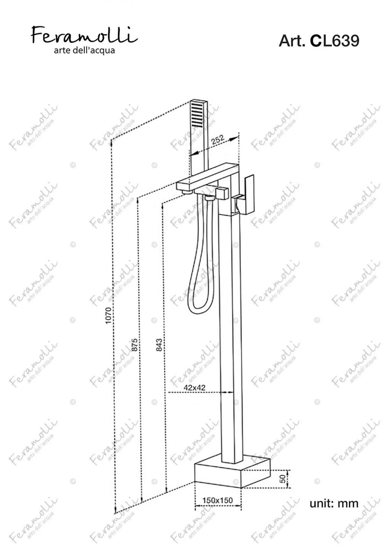 Напольный смеситель для ванны Feramolli CL639, хром схема 2