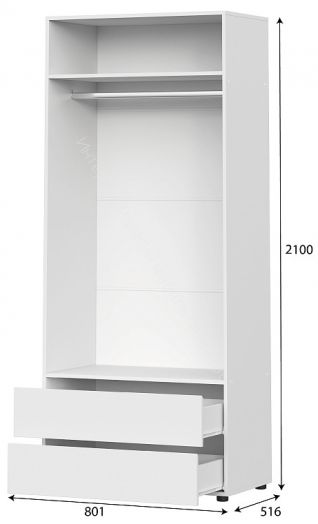 Шкаф двухстворчатый с двумя ящиками Токио Белый текстурный