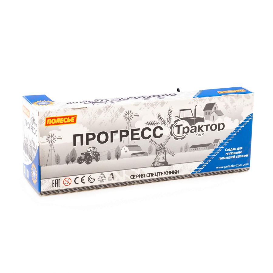 Трактор "Прогресс" с прицепом инерционный (синий) + конструктор "Макси" (6 элементов) (в коробке)