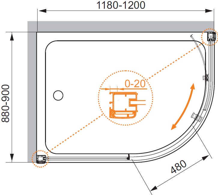 Душевой уголок CEZARES 120x90 ANIMA-W-RH-1-120/90-C-Cr ФОТО