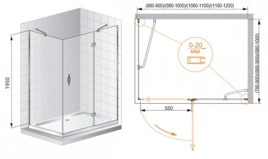 Душевой уголок CEZARES 100x80 BERGAMO-W-AH-1-100/80-C-Cr ФОТО