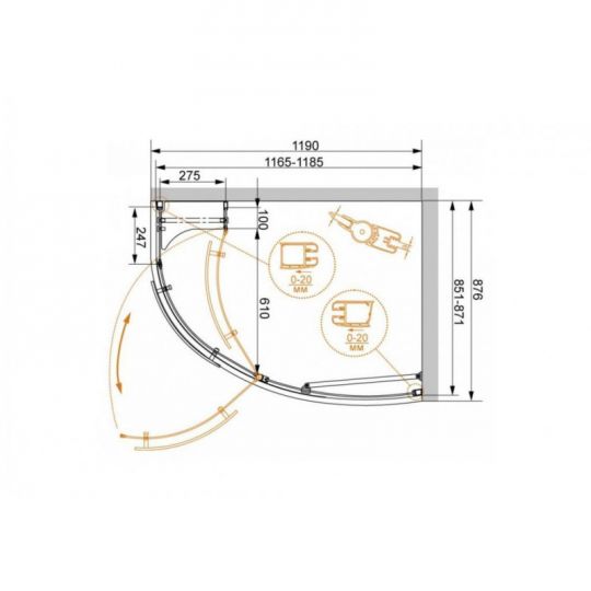 Душевой уголок CEZARES 120x90 ELENA-W-RH-1-120/90-C-Cr схема 7