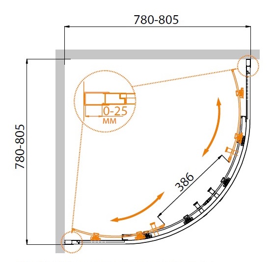 Душевой уголок четверть круга CEZARES MOLVENO-R-2-80-C-Cr-IV 80х80 схема 6