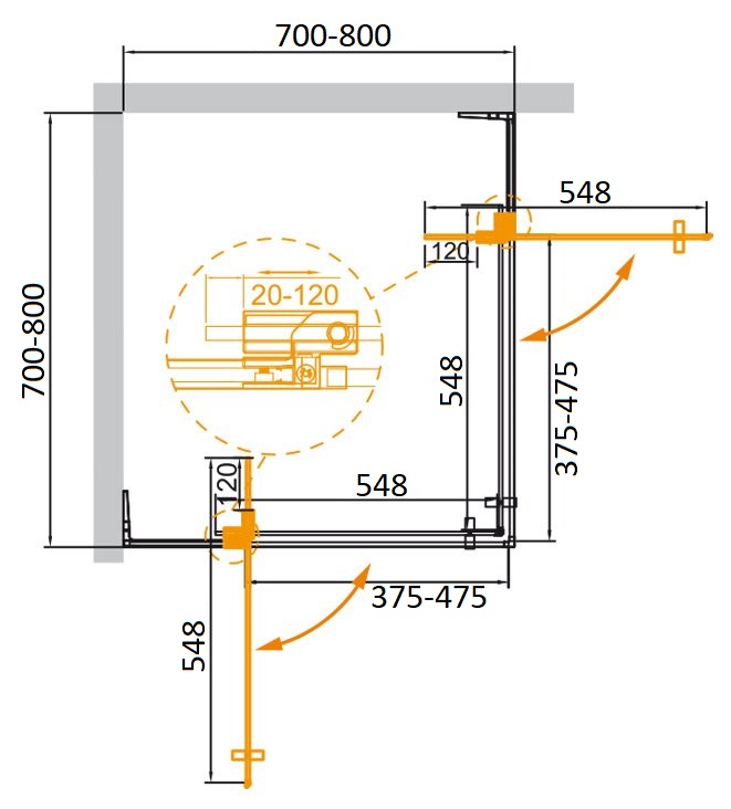 Душевой уголок CEZARES SLIDER-A-2-70/80-C-Cr схема 6