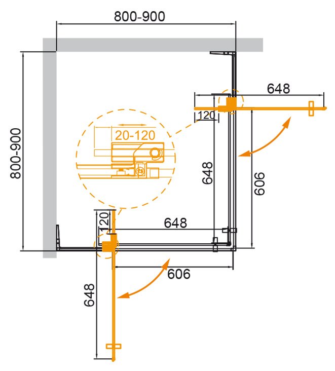 Душевой уголок CEZARES SLIDER-A-2-80/90-BR схема 3