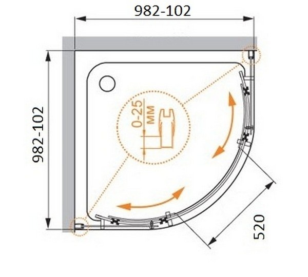 Душевой уголок CEZARES STYLUS-O-M-R-2-100-C-Cr схема 8