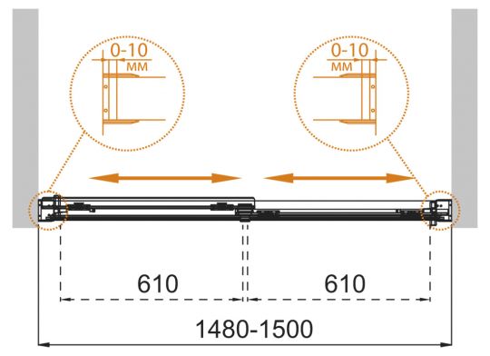 Шторка на ванну CEZARES TANDEM-SOFT-VF-2-150/145 схема 8