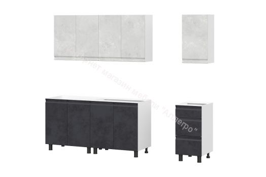 Кухонный гарнитур Вельвет (2,0м) (МДФ) без столешниц Бетон Снежный/Бетон графит