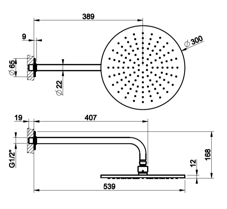 Тропический душ Gessi Inciso 30х30 58248727 латунь браш PVD схема 1