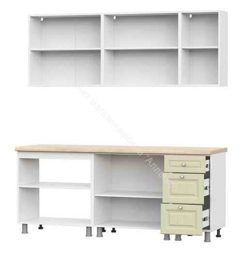 Кухонный гарнитур Прованс (2,0м) (МДФ) (без столешниц) Белый/Фисташковый текстурный