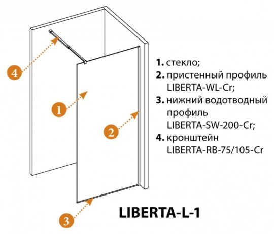 Душевая перегородка CEZARES LIBERTA-L-1-125-C-NERO ФОТО