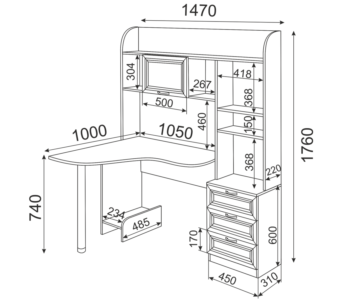 Остин М20 Стол компьютерный правый / левый 1500мм