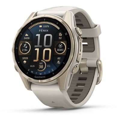 Умные часы Garmin Fenix 8, 43 мм, AMOLED, Sapphire Soft Gold with fog Gray/Dark sandstone silicone band фото