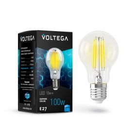 Лампа Филаментная Voltega General E27 10W 4000K 7101 Прозрачная, Стекло / Вольтега.