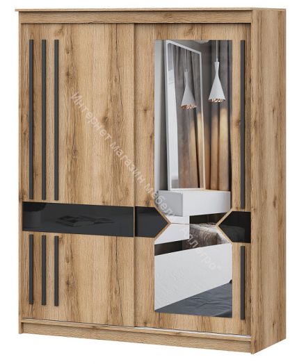 Шкаф-купе №25 (1,7 м) Блэк Делано/Лакобель/Черный матовый