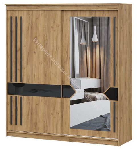 Шкаф-купе №25 (2,0 м) Блэк Делано/Лакобель/Черный матовый