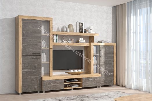 Гостиная "Аллегро" Вариант 1 Дуб крафт золотой/Камень тёмный