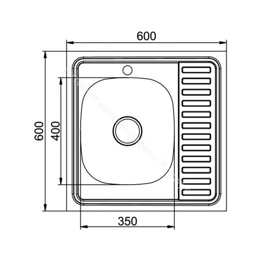 Мойка накладная глянцевая "MIXLINE" 600*600мм с сифоном, без крепежа (Левая)