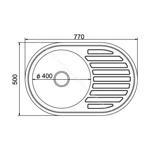 Мойка врезная глянцевая овальная "MIXLINE" 770*500 мм левая с сифоном, без крепежа