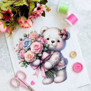 Купон для пошива салфетки - Медвежонок с букетом 20*23 см. limit