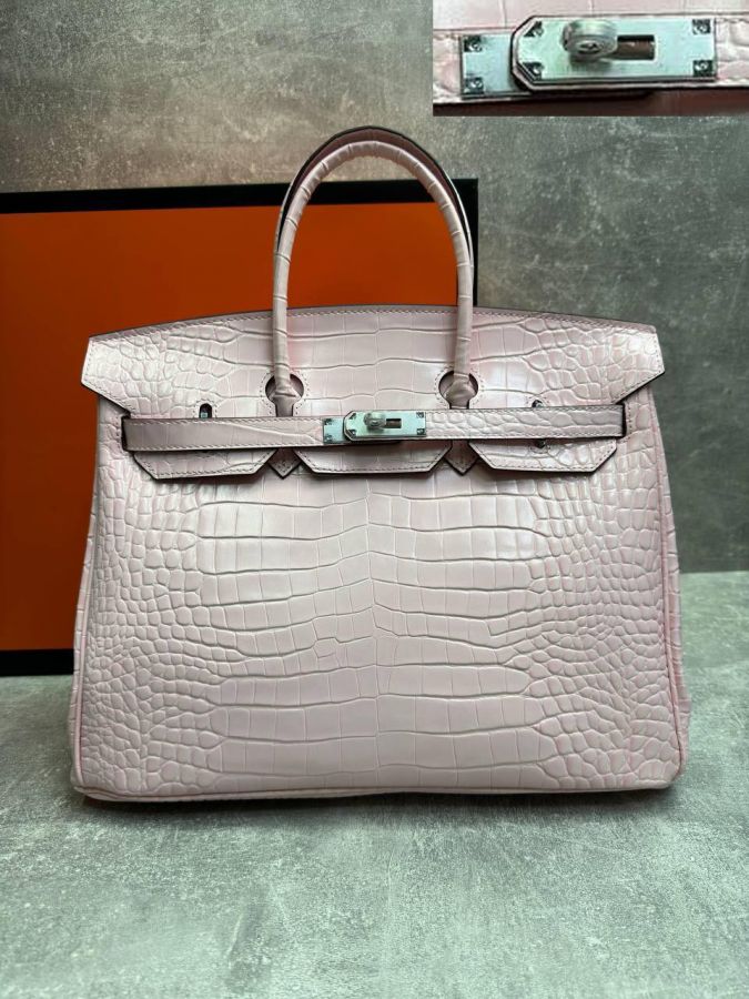 Сумка HERMES Birkin Crocodile 35 см серебро