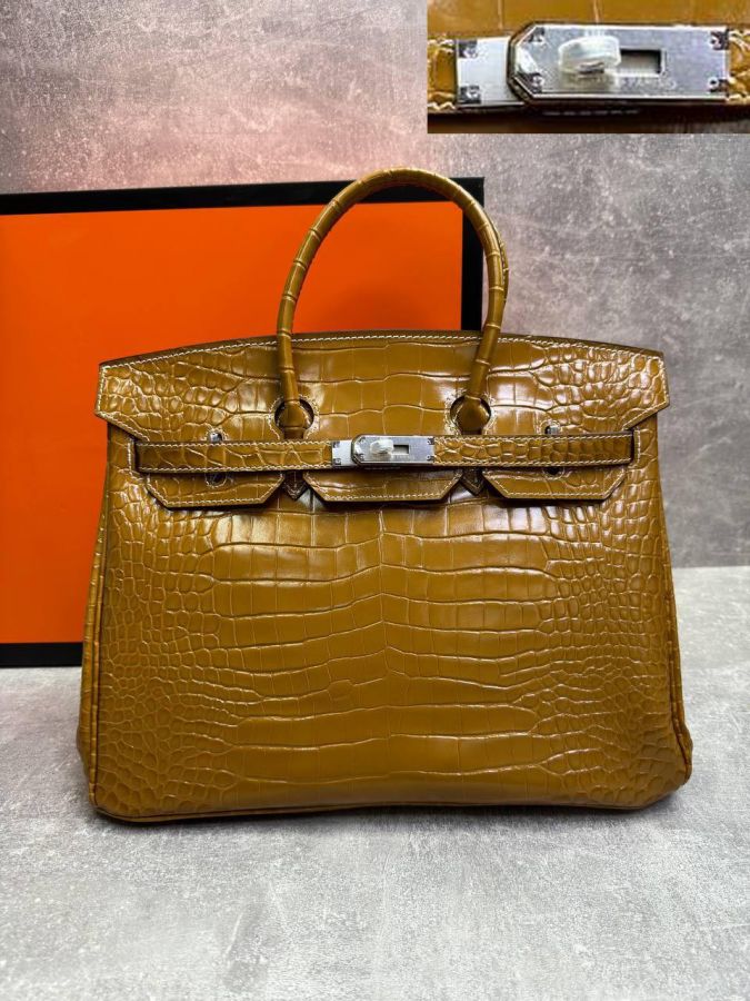 Сумка HERMES Birkin Crocodile 35 см серебро