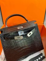 Сумка HERMES KELLY Crocodile 28 см серебро