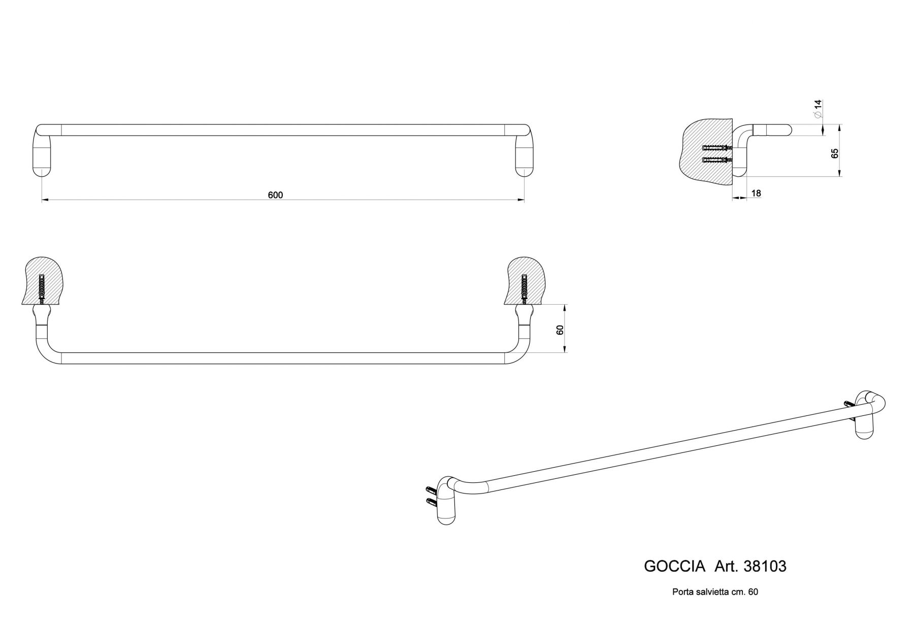 Gessi Goccia Полотенцедержатель 38103 60 см схема 2