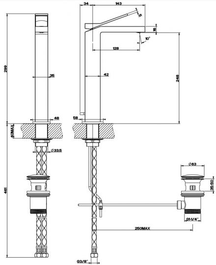 Смеситель Gessi Rettangolo K для раковины 53005 схема 9