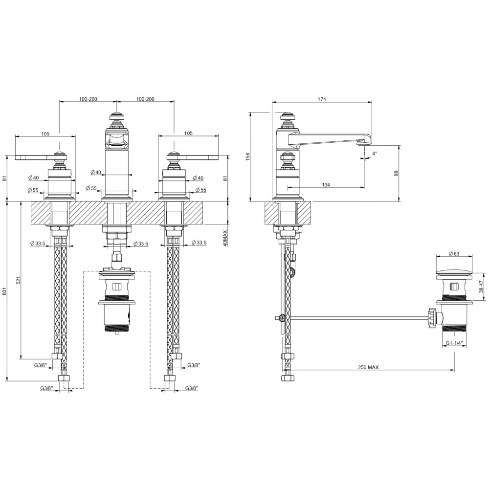 Смеситель для раковины Gessi Venti20 65012 схема 2