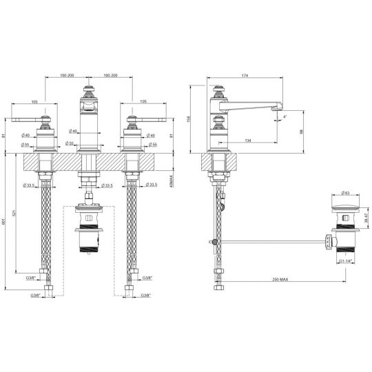 Смеситель для раковины Gessi Venti20 65012 схема 2