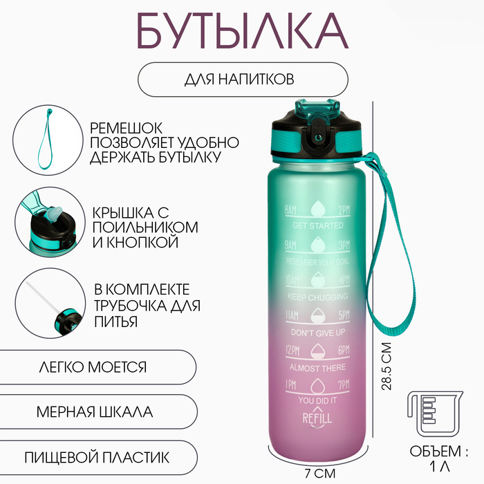 Бутылка для воды, 1 л, Refill, 28.5 х 7 см