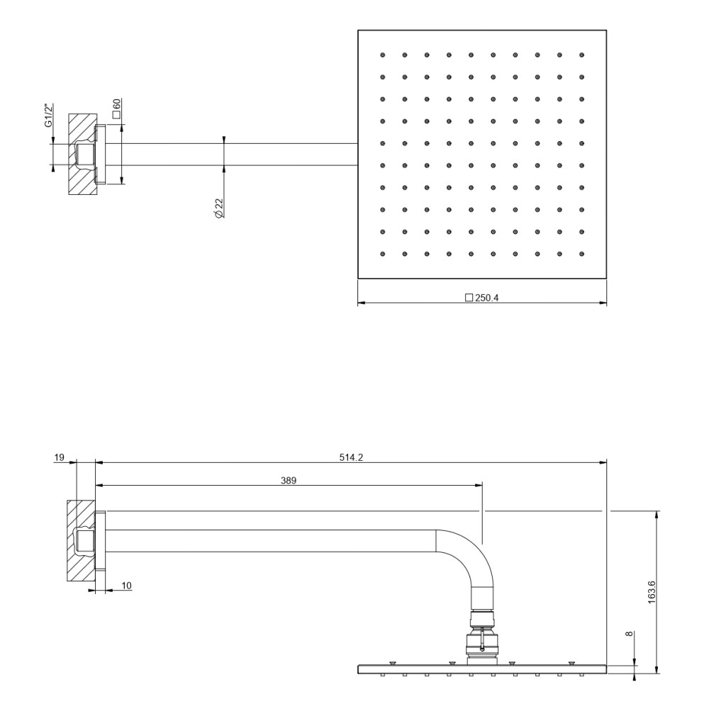 Настенный тропический душ Gessi Minimalistic Shower 59158 схема 2