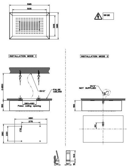 Тропический душ Gessi Afilo 59,2х39,2 см 57403+57006 схема 2