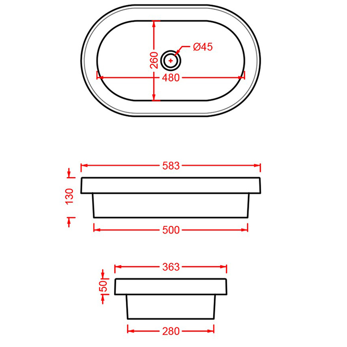 Раковина овальная Artceram Fuori Scala TFL033 35х58 схема 10