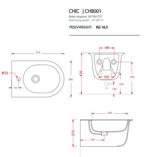 Подвесное биде Artceram Chic 38x53 CHB001 схема 10