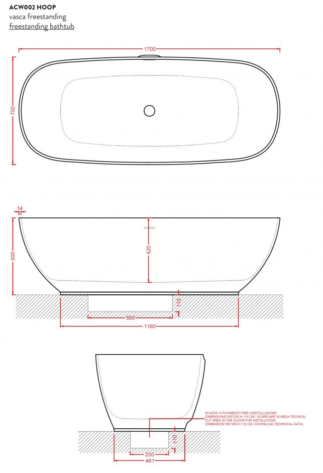 Отдельностоящая ванна Art Ceram HOOP ACW002 ФОТО