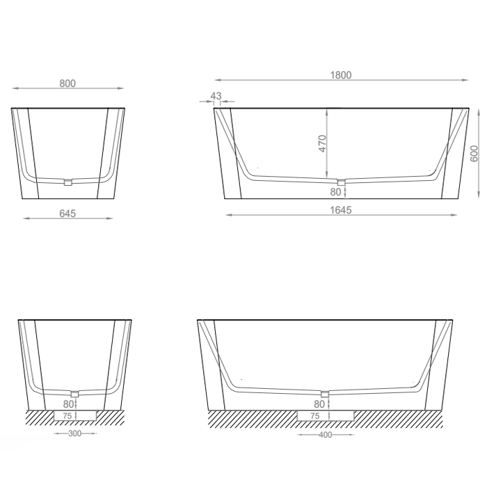 Отдельностоящая ванна Art Ceram Square ACW004 ФОТО