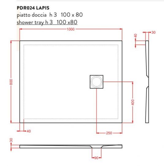 Керамический душевой Поддон Artceram Lapis PDR02 100х80 PDR024 ФОТО