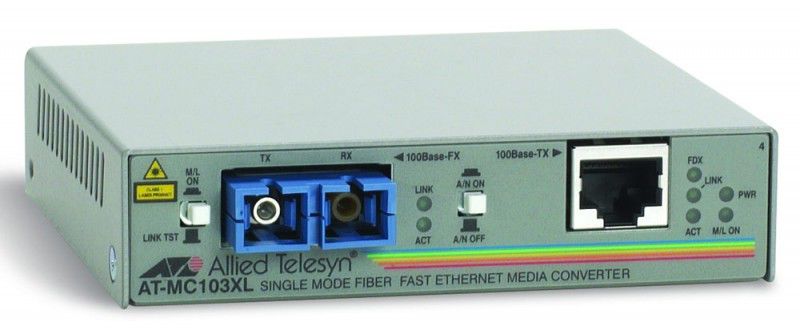 Медиаконвертер Allied Telesis 100TX (RJ-45) to 100FX single-mode fiber (SC) media converter AT-MC103XL