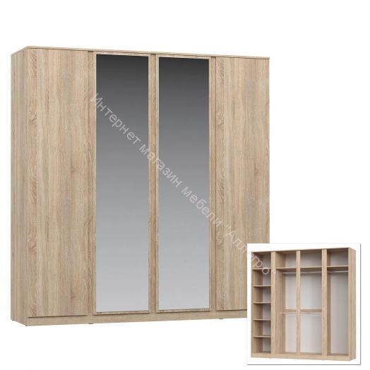 Шкаф 4-х дверный с зеркалом Stern Дуб Сонома