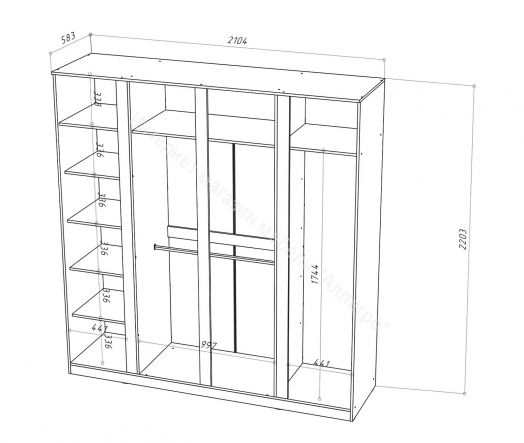 Шкаф 4-х дверный с зеркалом Stern Дуб Сонома