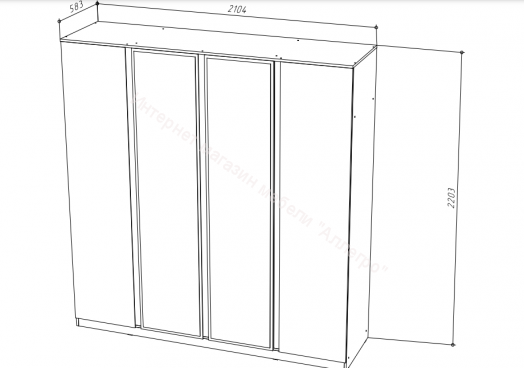 Шкаф 4-х дверный с зеркалом Stern Белый