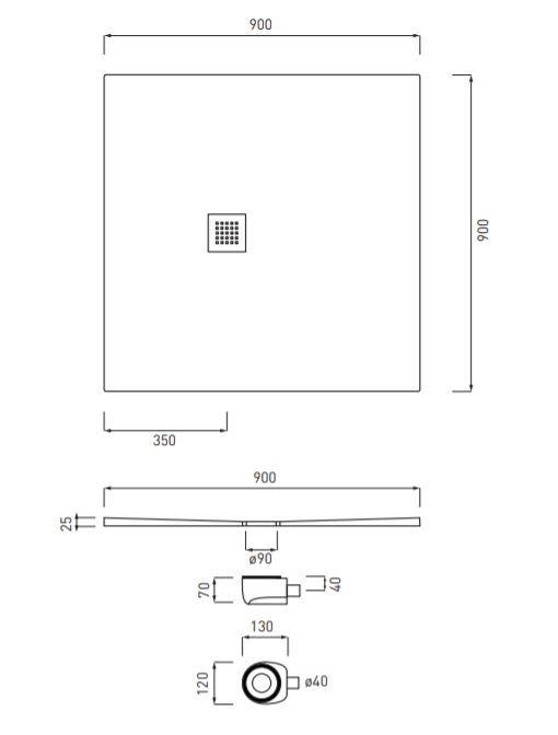 Душевой поддон Cielo Venticinque квадратный 90х90 схема 2