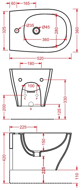 Биде подвесное Artceram Ten TEB004 01 00 схема 2